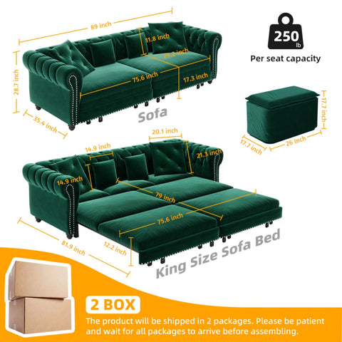 3 In 1 Pull Out Sofa Bed With Movable Ottoman