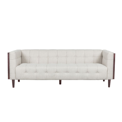 Contemporary 3 Seater Sofa With Button Tufted Waffle Stitching - Beige