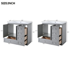 Shaker Free Standing Bathroom Vanity Cabinet With Sink, Soft Close Drawers, Soft Close Doors