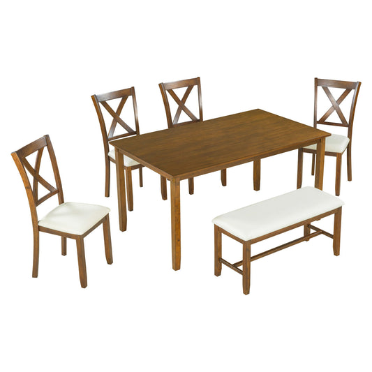 6 Piece Rectangular Dining Table Set With 4 Chairs And Bench