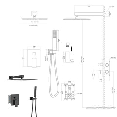 Dual Shower Head System With 12" Square Rain Shower And Rough In Valve