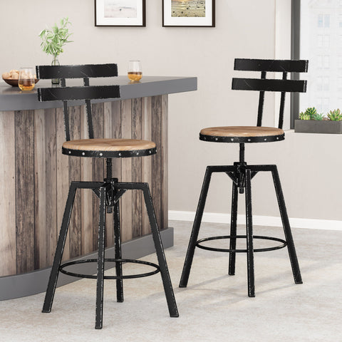 Industrial Modern Swivel Barstool With Adjustable Height - Black / Natural