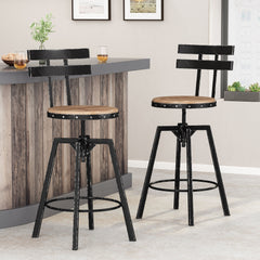Industrial Modern Swivel Barstool With Adjustable Height - Black / Natural