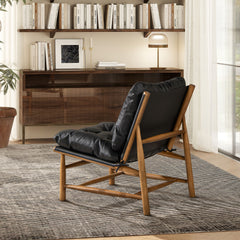 Oxford Leather Mid-Century Modern Accent Chair - Noir Black