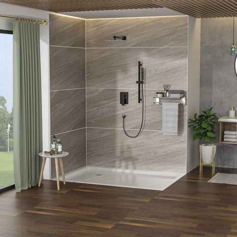 Wall Mounted Square Shower System With Adjustable Slide Bar, Rainfall Shower Head, 10 " - Oil-Rubbed Bronze