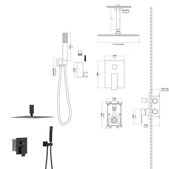 Dual Shower Head Ceiling Mount Square Rain Shower System With Adjustable Flow