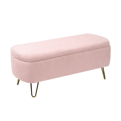 Storage Ottoman Bench For End Of Bed Legs, Modern Camel Faux Fur Entryway Bench Upholstered Padded With Storage For Living Room Bedroom