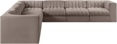 Rummi - Symmetrical Velvet Performance Fabric Upholstered 7 Piece Modular Sectional (With 3 Corner Chairs)