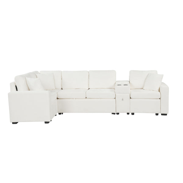 Modular L-Shaped Sectional Sofa Bed With Pull-Out Sleeper, Cup Holders, And Storage