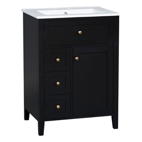 Bathroom Vanity With Sink, 3 Drawers & Cabinet With Adjustable Shelves