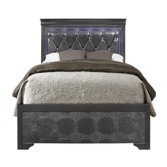 Shaker - 5 Pieces Bedroom Set With Crystal Inspired Tufted Headboard And LED Lighting
