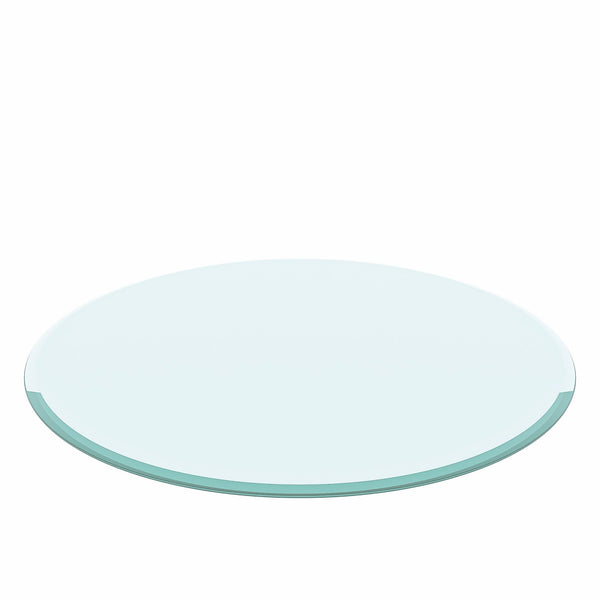 Round Tempered Glass Table Top Clear Glass, Thick Beveled Polished Edge - Black