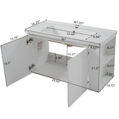 Wall Mounted Bathroom Vanity With Sink, 2 Open Shelves - White