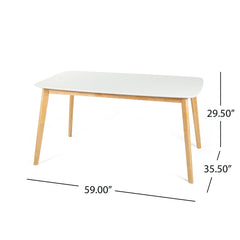 Dining Table With Splayed Rubberwood Legs & Faux Wood Tabletop, Mid Century Modern - White Oak