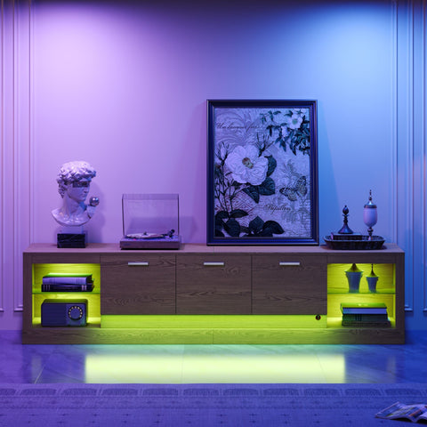 TV Stand With 6 Cabinets & 2 Open Compartments, Entertainment Center For TVs Up To 90'', Television Console - Natural Wood