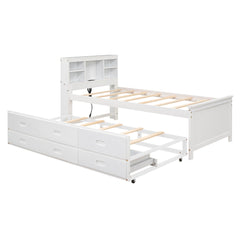 Platform Bed With Storage Headboard, USB, Trundle And 3 Drawers
