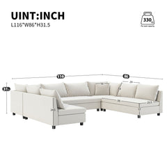 Modular Sectional Reversible U Shaped Couch Set, Free Combination Minimalist Style Oversized 8 Seat Convertible Sofa