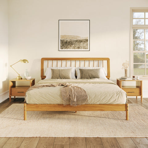 King Spindle Bed Mid Century Modern - Caramel