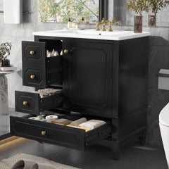 Bathroom Vanity With Sink, Freestanding Vanity Cabinet With Ceramic Basin, Soft Close Door, 3 Drawers