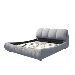Luxury Upholstered Platform Bed With Oversized Padded Backrest And Solid Wood Frame