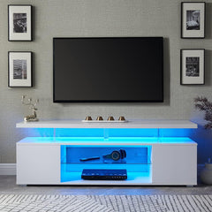 TV Stand LED Gaming Entertainment Center, Media Storage Console Table With Large Side Cabinet