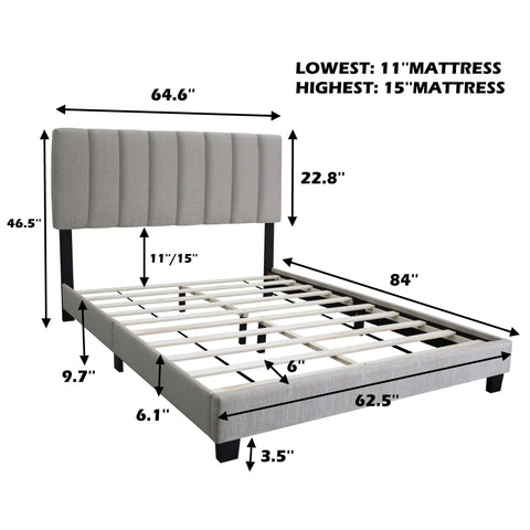 Queen Size Adjustable Headboard Upholstered Bed Frame The Combination Of Modern And Vintage Makes The Whole Visual Effect More Exquisite