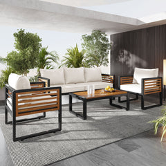 Large Size 4 Pieces Outdoor Furniture Sofa For 5 Person Conversation Set