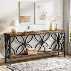 Extra Long Console Table With Open Storage Shelves