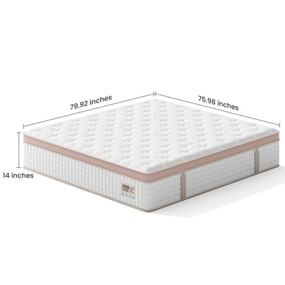 14" , Firm Hybrid Mattress, Gel Memory Foam & Pocket Springs, Pressure Relief, Motion Isolation, Ergonomic Bed - White - King