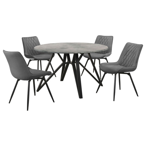 Vellux - 5 Piece Round Dining Table Set With Concrete Top Upholstered Chairs - Gunmetal