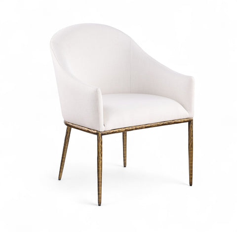 Ferro - Linen Textured Performance Fabric Upholstered Dining Arm Chair - Cream / Brushed Gold
