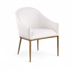 Ferro - Linen Textured Performance Fabric Upholstered Dining Arm Chair - Cream / Brushed Gold