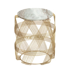 Round Table With Marble Top And Metal Base - Gold / Natural