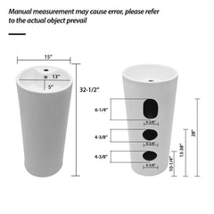 15" Pedestal Sink With Space Saving Design, Smooth Non Porous Surface For Powder Rooms - White