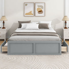 Queen Size Platform Bed Frame With 6 Drawers - Gray