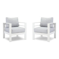 Modern All-Weather Patio Armchairs & Thick Cushions (Set of 2)