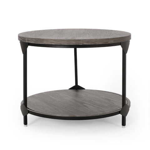 Coffee Table With Wood Patterned Tabletop And Iron Frame - Gray
