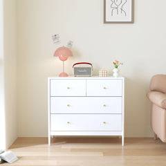 4 Drawer Kids Dresser With Antique Brass Pulls - White