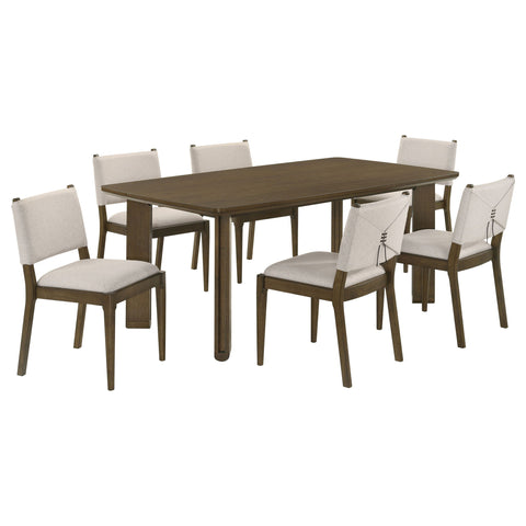 Crispin - 7 Piece Rectangular Dining Table Set With Upholstered Chairs - Brown
