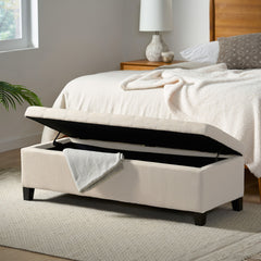 Storage Ottoman With Tufted Top And Pillow Soft Cushioning - Beige