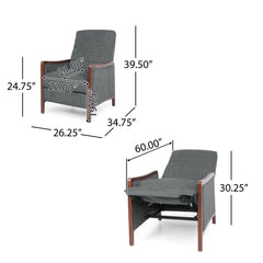 Mendota - Mid Century Modern Fabric Channel Stitch Wood Pushback Recliner - Gray