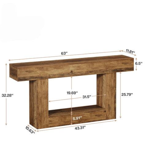 Console Table With 2 Tier Storage, U Shaped Base