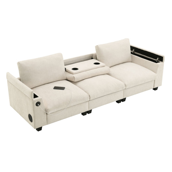 Sectional With Bluetooth Speaker Comfy Cloud Couch Set With Drop Down Table Cup Holders, USB Charger Storage Armrest Wide Seat Sofa