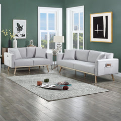 Easton - Linen Fabric Living Room Set With USB Charging Ports Pockets And Pillows (Set of 2)