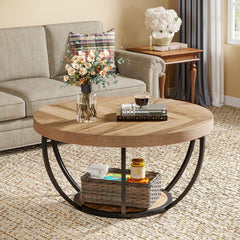 2 Tier Circle Coffee Table With Storage Shelves