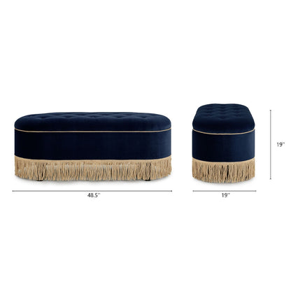 Melinda - Oval Tufted Bullion Fringe Storage Bench