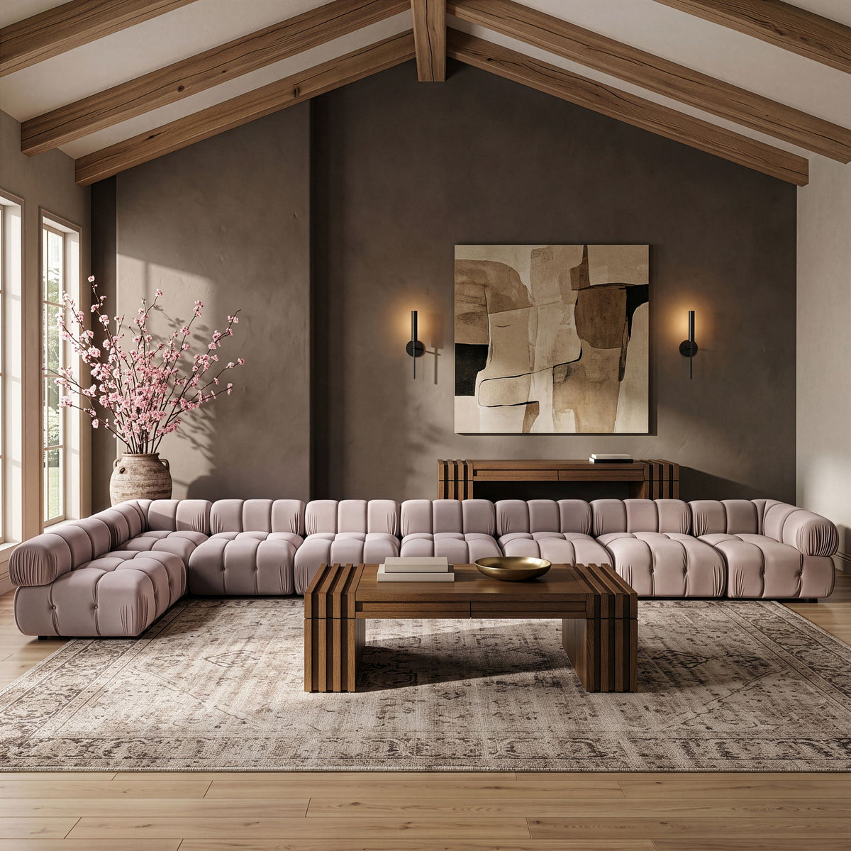 Orin - Velvet Performance Fabric Upholstered 8 Piece L-Shaped Sectional
