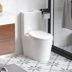 Glossy Tornado Flush 1 Piece Toilet With Dual Flush, Soft Close Seat - Gloss White