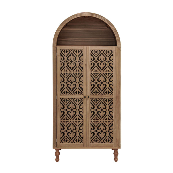Tall Kitchen Pantry Cabinet With Hollow Carved Doors Adjustable Shelves Versatile Storage Cabinet For Kitchen - Walnut
