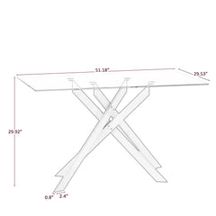 Rectangular Clear Tempered Glass Dining Table, Stylish Design With Metal Legs